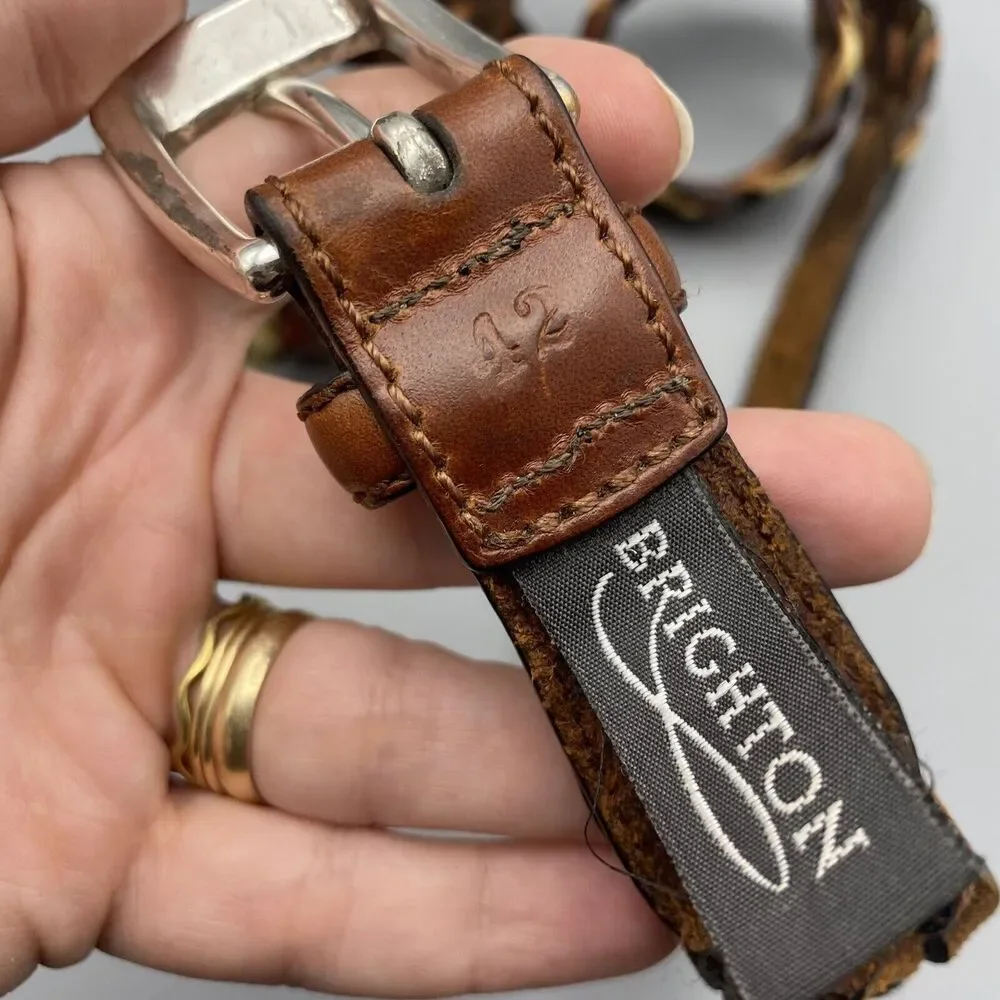 Brighton Men's Braided Woven Brown Leather Belt Width‎ 1.25